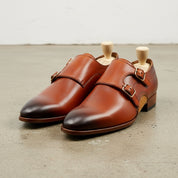 Handmade Men Tan brown monk shoes, Men tan dress shoes, Shoes for men - front-view