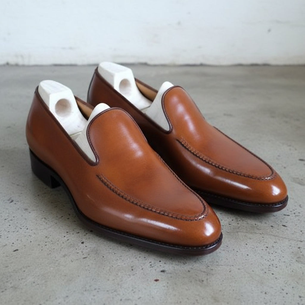 Handmade Men Tan Color Leather Shoes Moccasins Tan Leather Formal Shoes