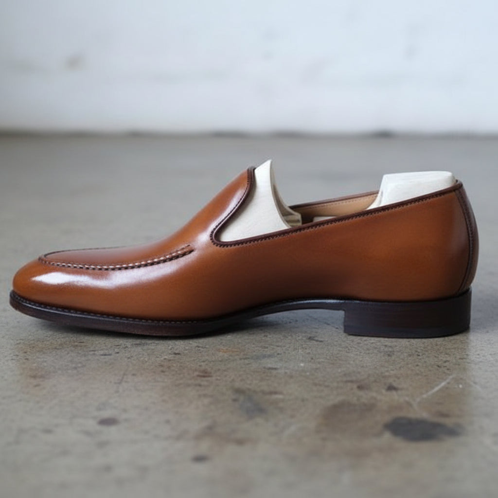 Handmade Men Tan Color Leather Shoes Moccasins Tan Leather Formal Shoes