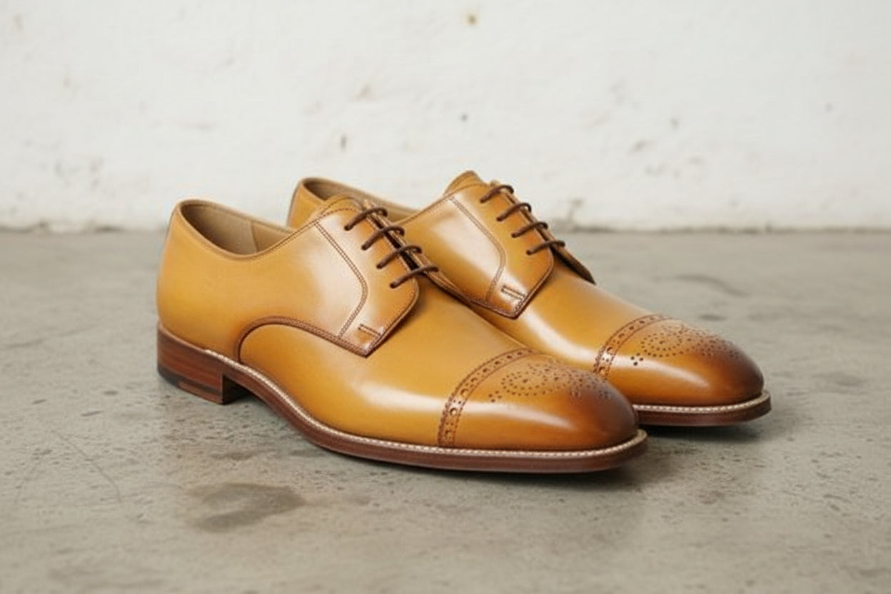 Handmade Men Tan Color Oxford Brogue Formal Shoes, Dress Shoes Shoe