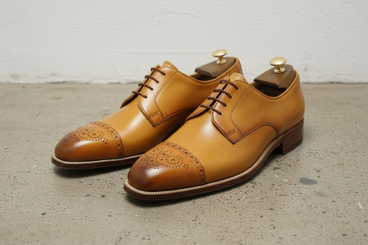 Handmade Men Tan Color Oxford Brogue Formal Shoes, Dress Shoes Shoe