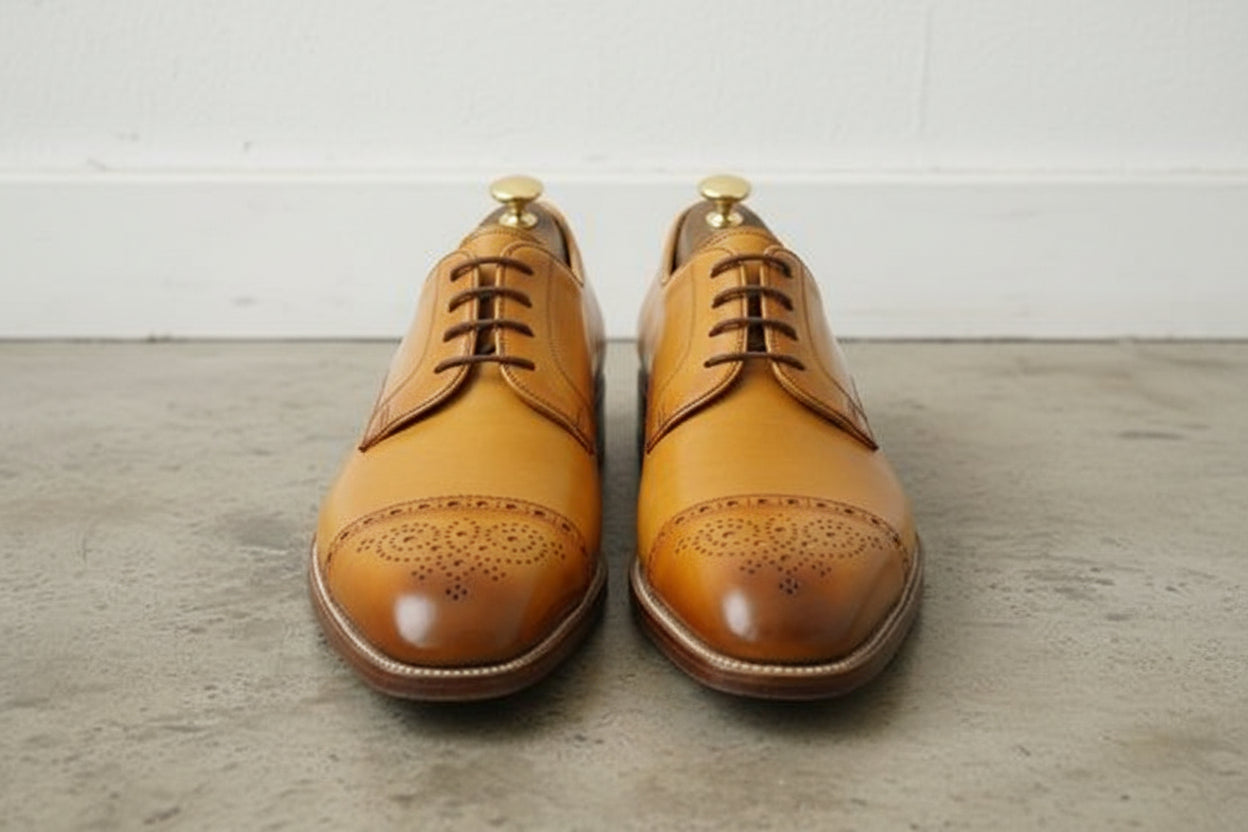 Handmade Men Tan Color Oxford Brogue Formal Shoes, Dress Shoes Shoe
