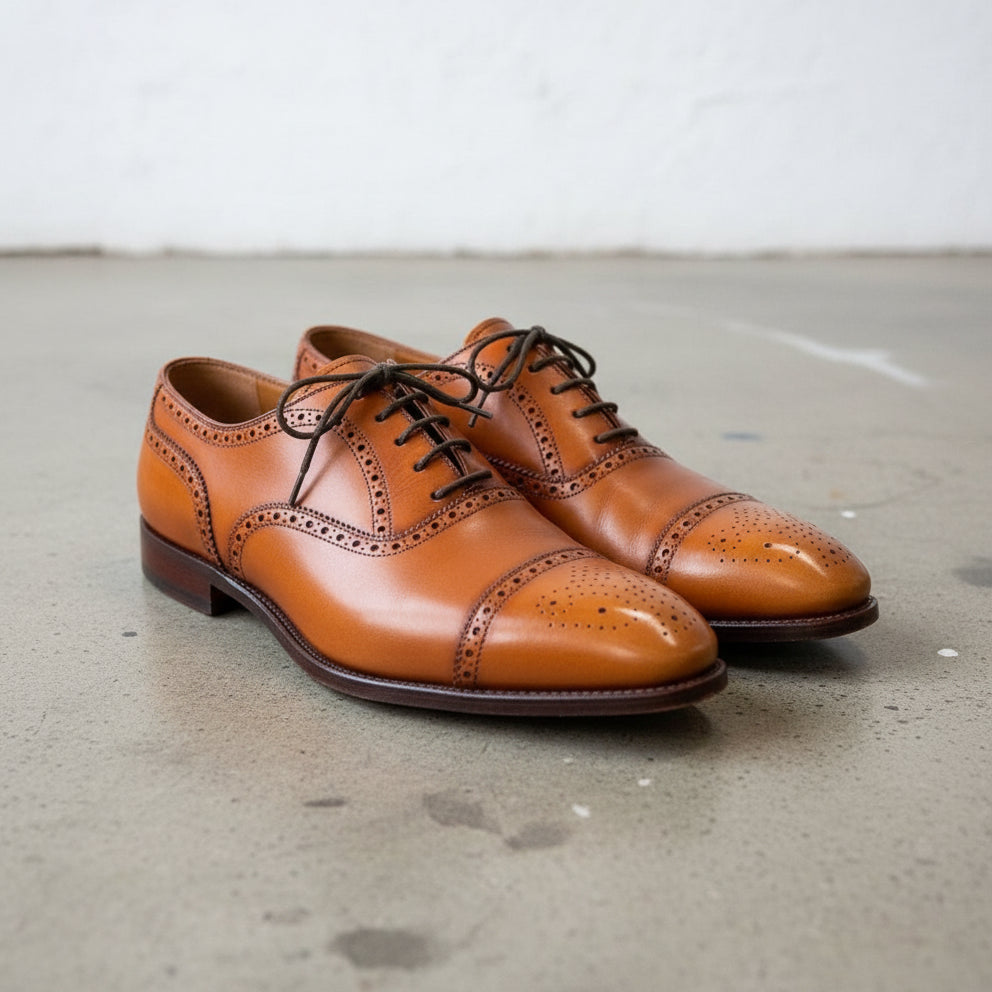 Handmade Men Tan Leather Brogue Dress Shoes, Men's Shoes Fashion, - 3-4-right-view