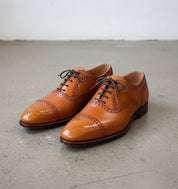 Handmade Men Tan Leather Brogue Dress Shoes, Men's Shoes Fashion, - angle-view-showing-depth