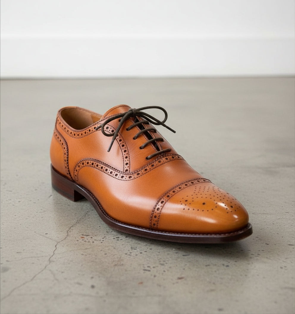 Handmade Men Tan Leather Brogue Dress Shoes, Men's Shoes Fashion, - detail-view-showing-texture