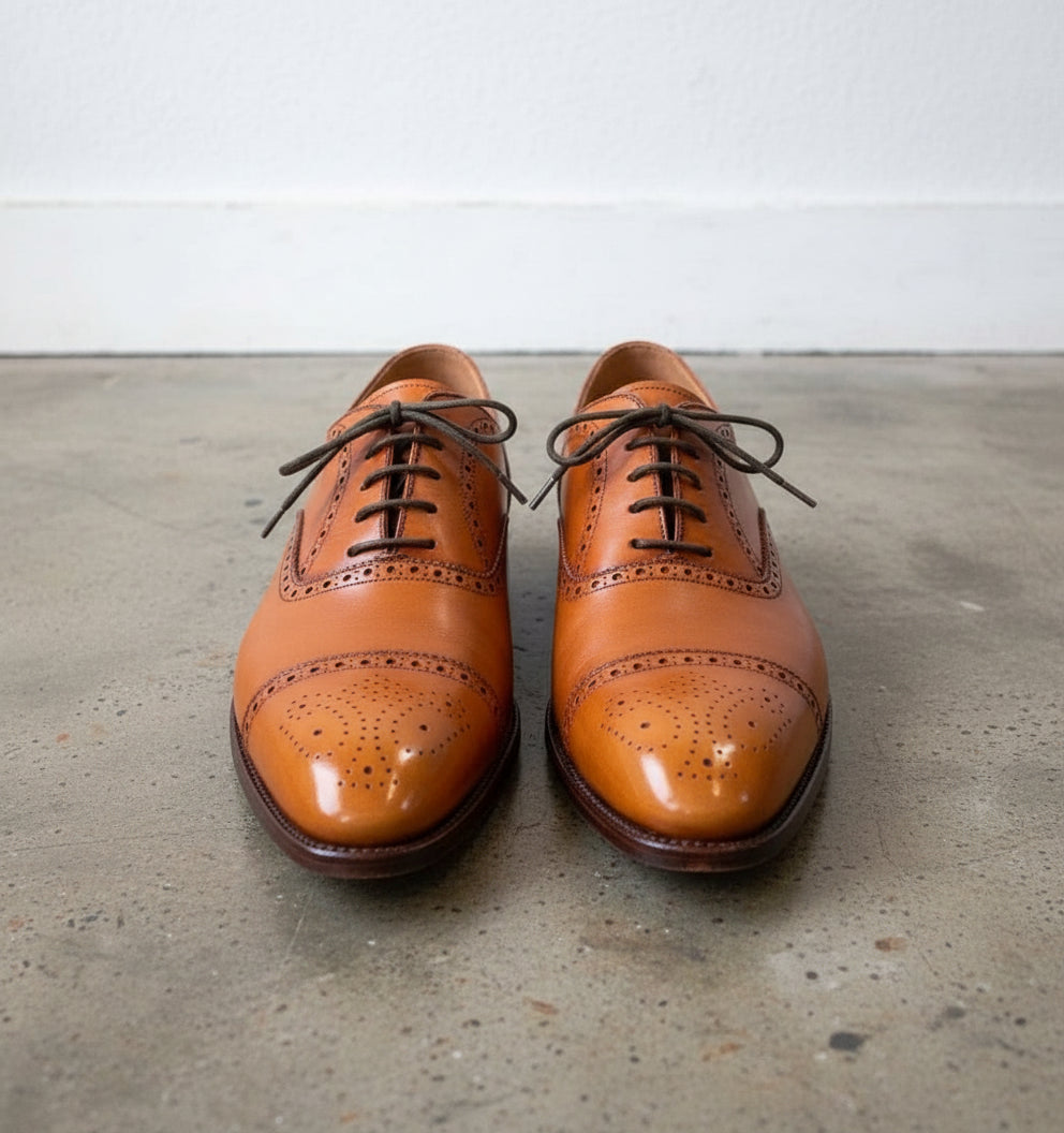 Handmade Men Tan Leather Brogue Dress Shoes, Men's Shoes Fashion, - front-view