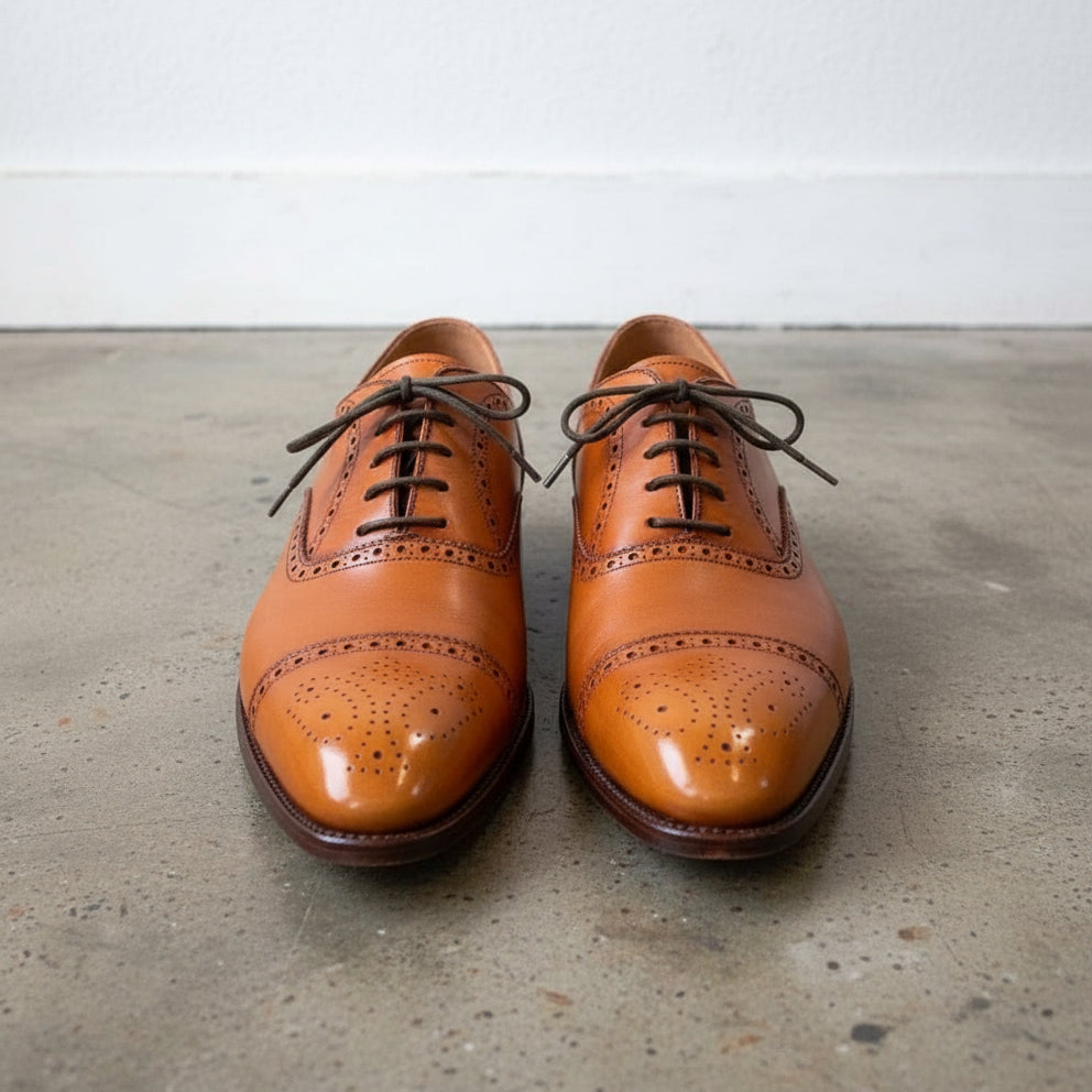 Handmade Men Tan Leather Brogue Dress Shoes, Men's Shoes Fashion, - front-view