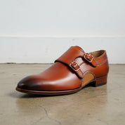 Handmade Men Tan leather double buckle shoes, Men Oxfords shoes - detail-view-showing-texture