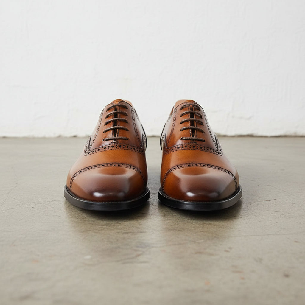 Handmade Men Tan Leather Formal Dress Shoes, Men Business/ Office Shoes - front-view