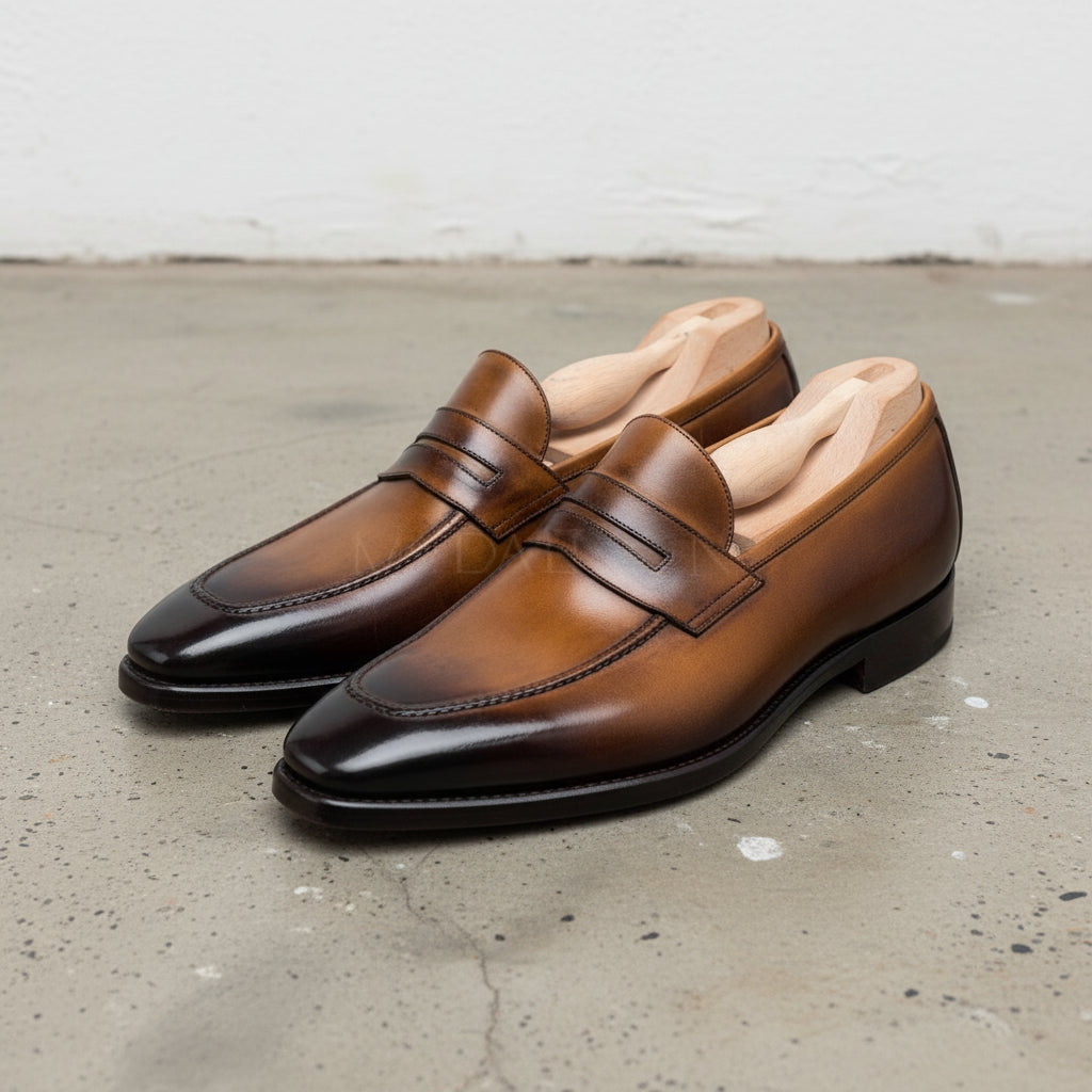 Handmade Men tan leather moccasins, Men dress shoes, dress shoes for men - 3-4-right-view