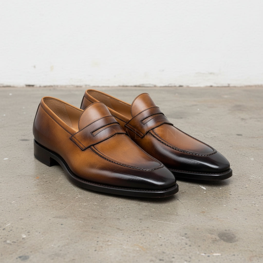 Handmade Men tan leather moccasins, Men dress shoes, dress shoes for men - angle-view-showing-depth