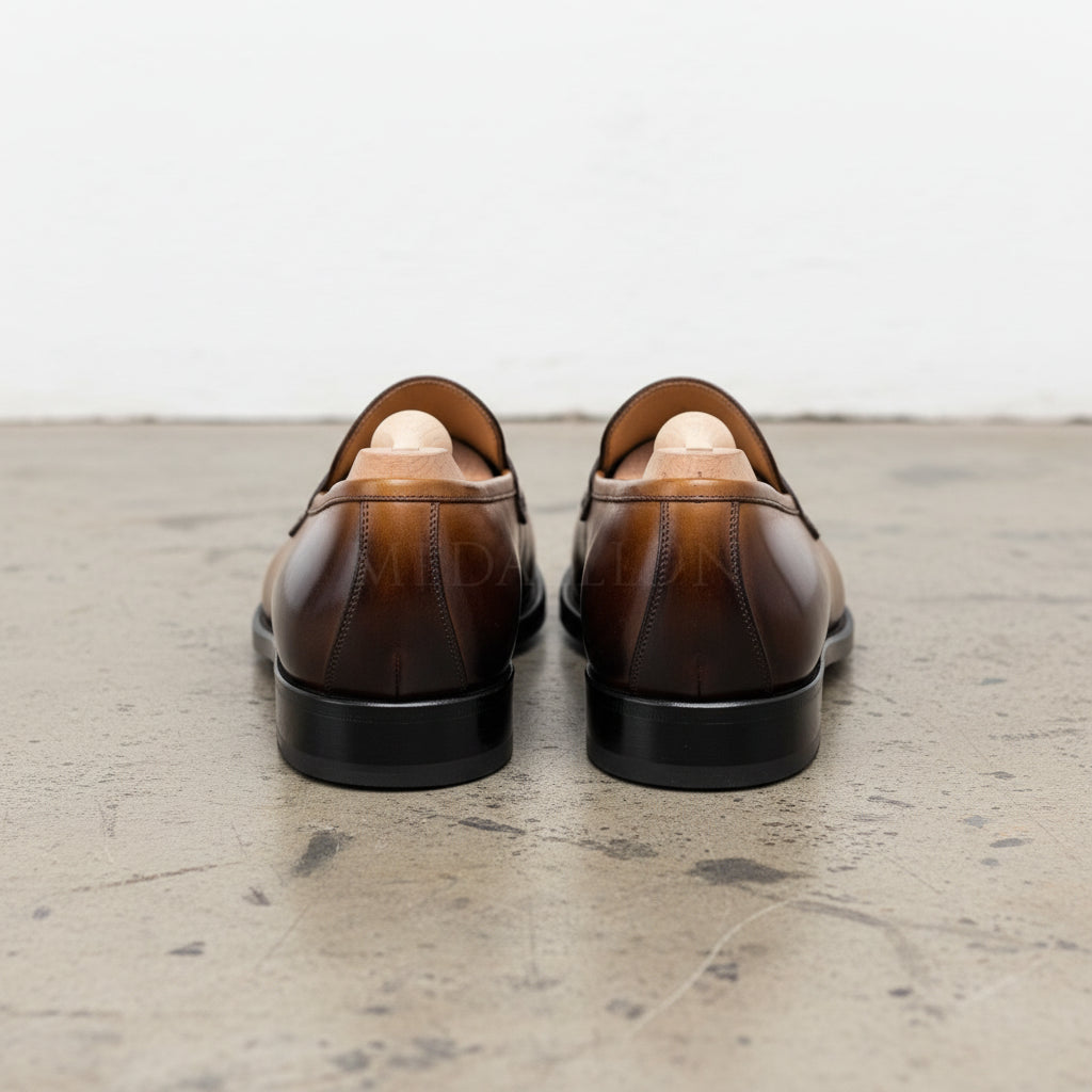 Handmade Men tan leather moccasins, Men dress shoes, dress shoes for men - back-view