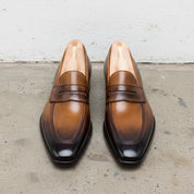 Handmade Men tan leather moccasins, Men dress shoes, dress shoes for men - front-view