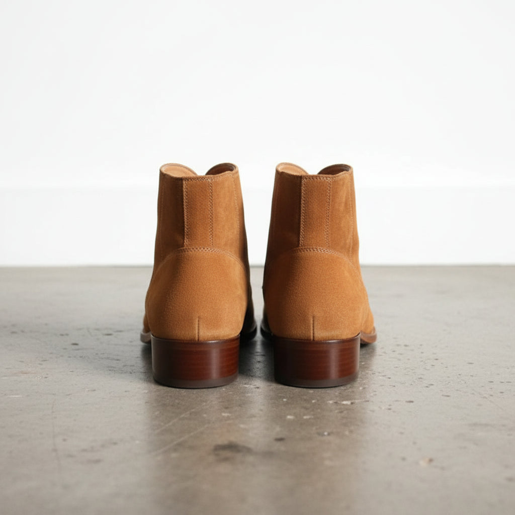 Handmade Men Tan Suede Leather Zipper Boots, Men Biker Zipper Boots - back-view