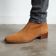 Handmade Men Tan Suede Leather Zipper Boots, Men Biker Zipper Boots - detail-view-showing-texture