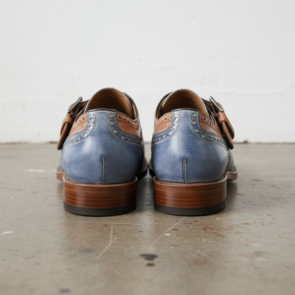 Handmade Men Three Tone Wing Tip Brogue Shoes, Designer Formal Shoes - back-view