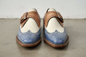 Handmade Men Three Tone Wing Tip Brogue Shoes, Designer Formal Shoes - front-view