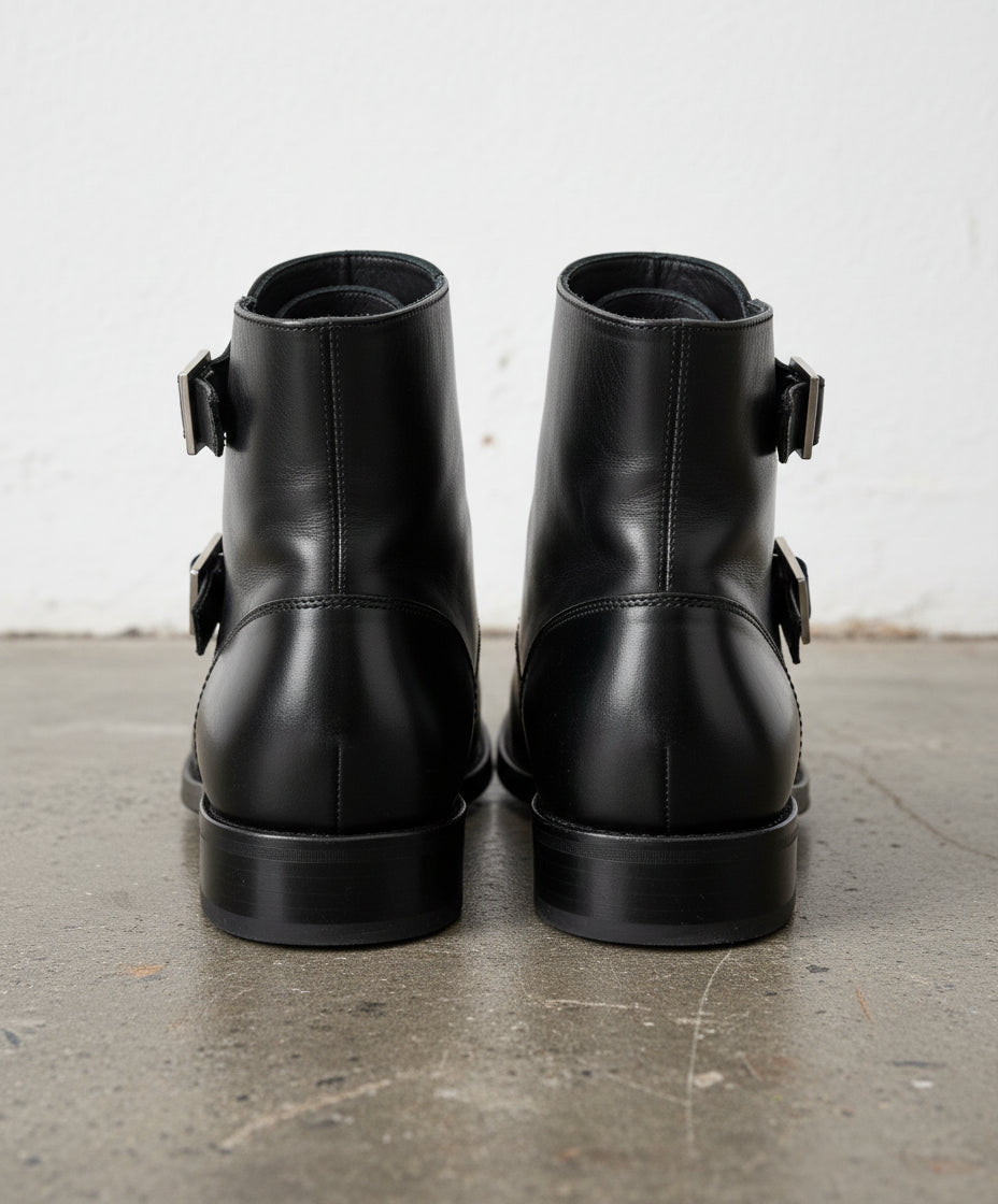 Handmade Men Triple Buckle Ankle Leather Boots, Monk Boots, Boots