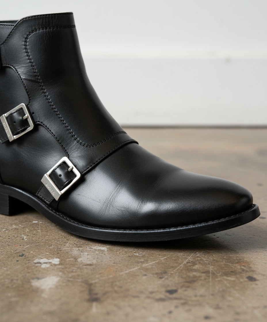 Handmade Men Triple Buckle Ankle Leather Boots, Monk Boots, Boots