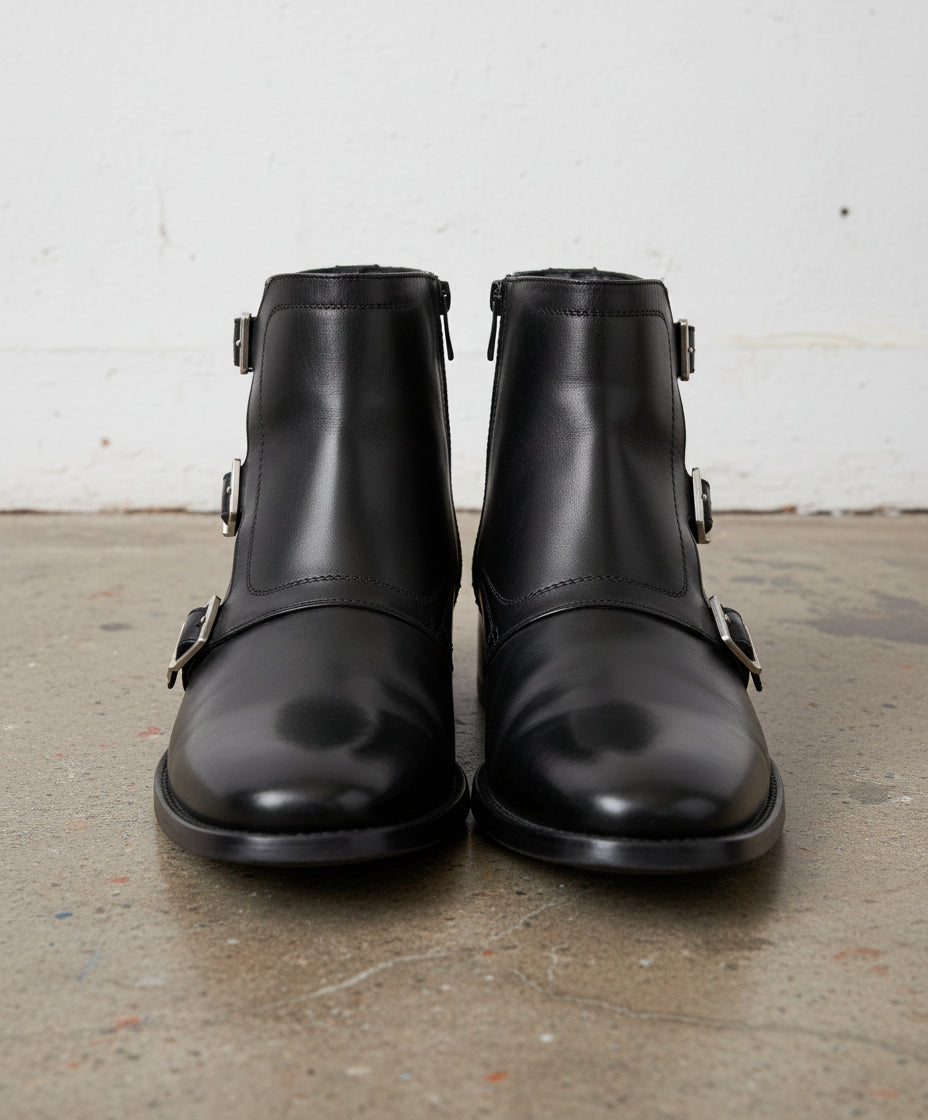 Handmade Men Triple Buckle Ankle Leather Boots, Monk Boots, Boots