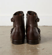 Handmade Men Triple Monk Dress Boot, Brown Ankle Boot, Leather Boot