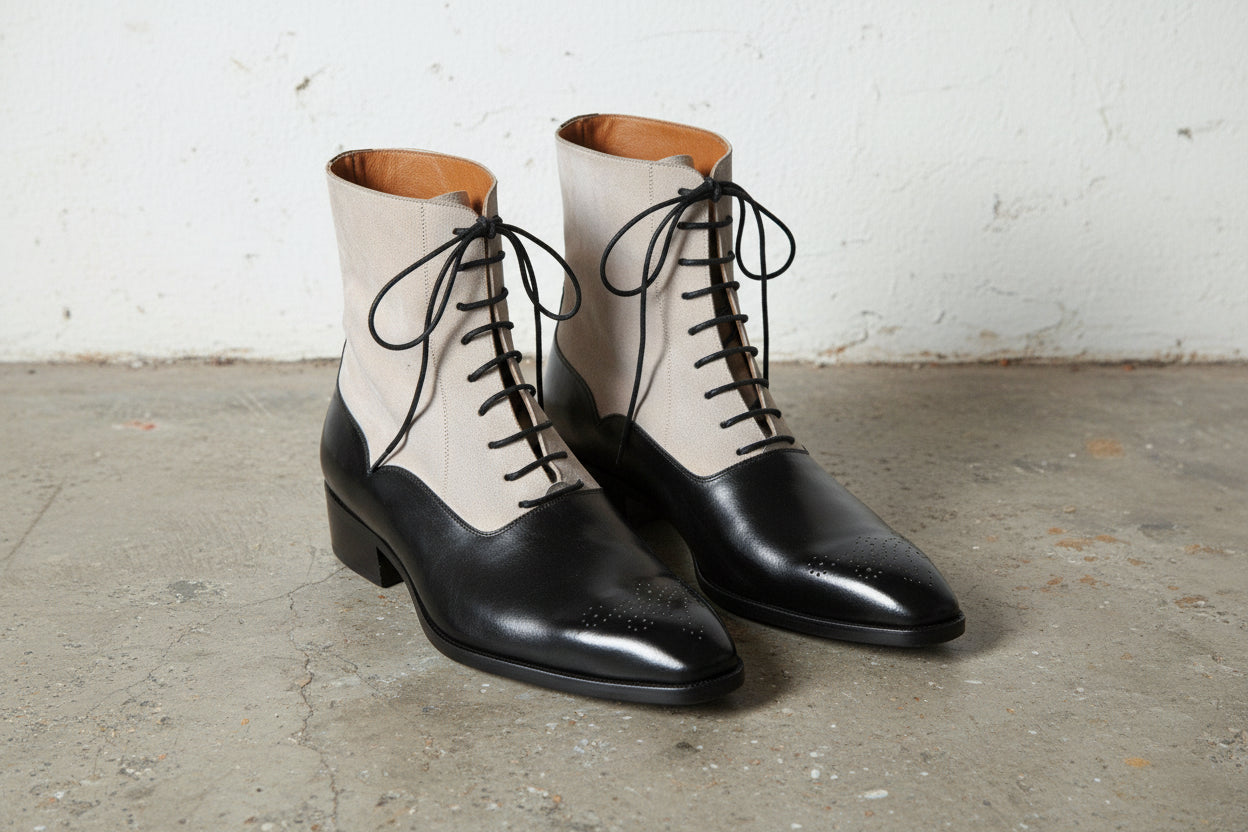 Handmade Men Two Tone Ankle Boots, Dress Boots, Leather Boot For - angle-view-showing-depth