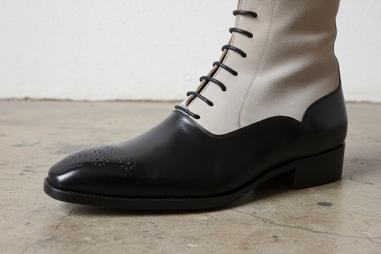 Handmade Men Two Tone Ankle Boots, Dress Boots, Leather Boot For - detail-view-showing-texture