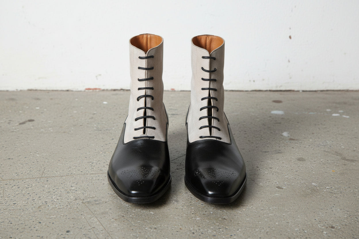 Handmade Men Two Tone Ankle Boots, Dress Boots, Leather Boot For - front-view