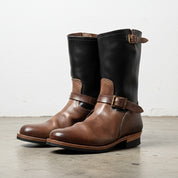 Handmade Men two tone biker boots, Men tan and black motorcycle boot - 3-4-right-view