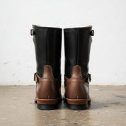 Handmade Men two tone biker boots, Men tan and black motorcycle boot - back-view