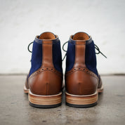 Handmade Men Two Tone Boot, Blue And Brown Ankle Boot, Mens Casual Boot