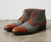 Handmade Men Two Tone Boots, Brown And Gray Boots, Ankle Boots For Mens