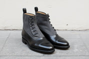 Handmade Men Two Tone Button Boot, Black And Gray Ankle Boots, Boot - angle-view-showing-depth