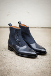 Handmade Men Two Tone Button Boot, Navy And Black Boot, Formal Boot