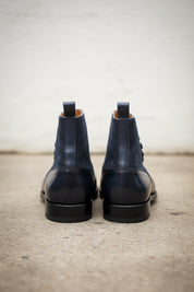 Handmade Men Two Tone Button Boot, Navy And Black Boot, Formal Boot
