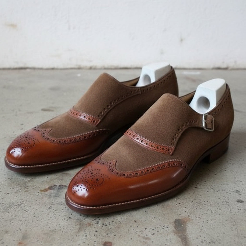 Handmade Men Two Tone Formal Monk Shoes, Designer Dress Shoes, Shoe