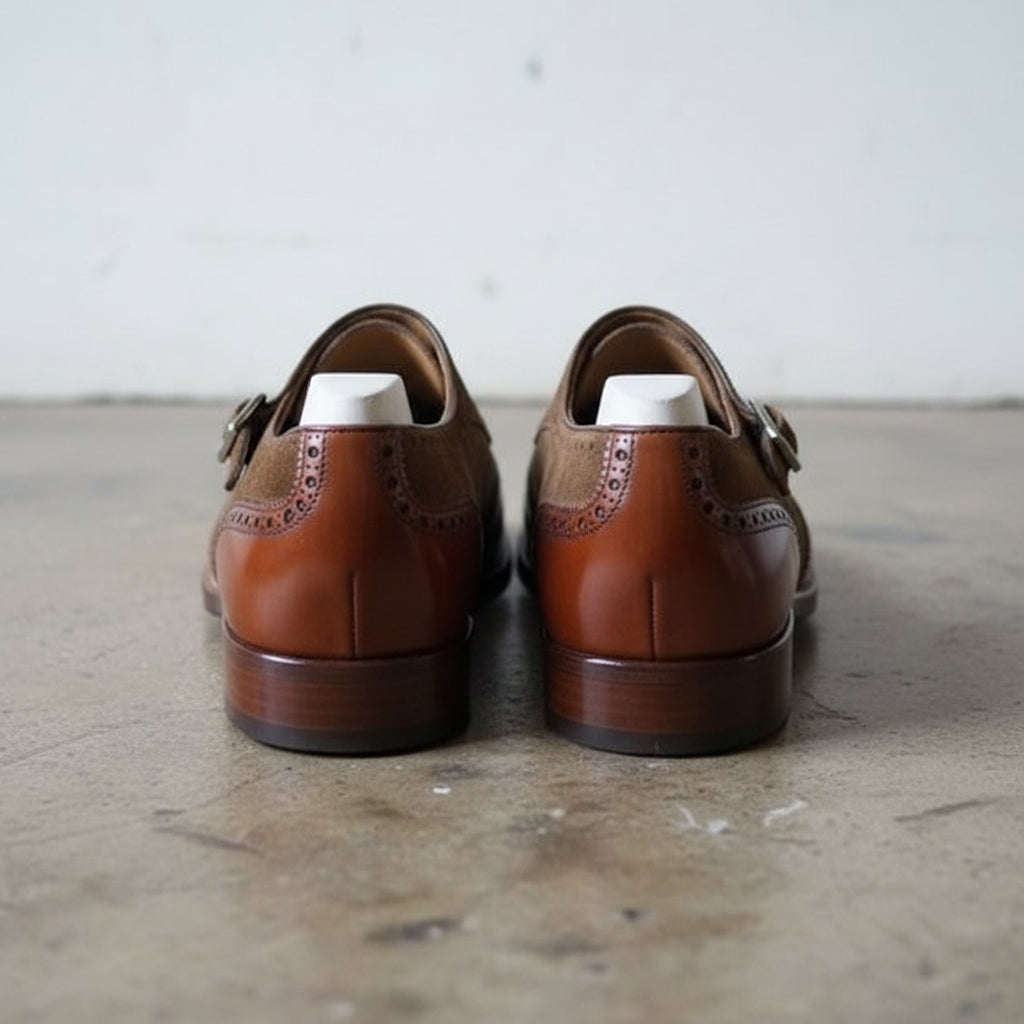 Handmade Men Two Tone Formal Monk Shoes, Designer Dress Shoes, Shoe