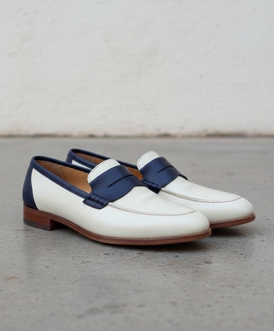 Handmade Men Two Tone Formal Shoes, Blue And White Dress Shoes