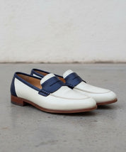 Handmade Men Two Tone Formal Shoes, Blue And White Dress Shoes