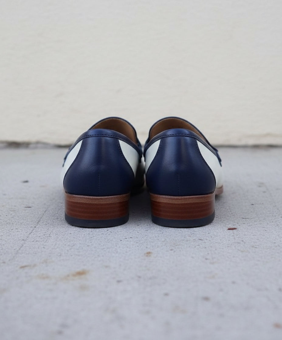 Handmade Men Two Tone Formal Shoes, Blue And White Dress Shoes