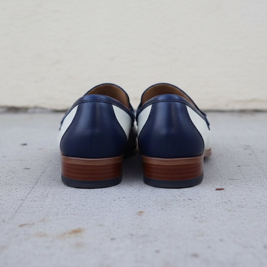 Handmade Men Two Tone Formal Shoes, Blue And White Dress Shoes