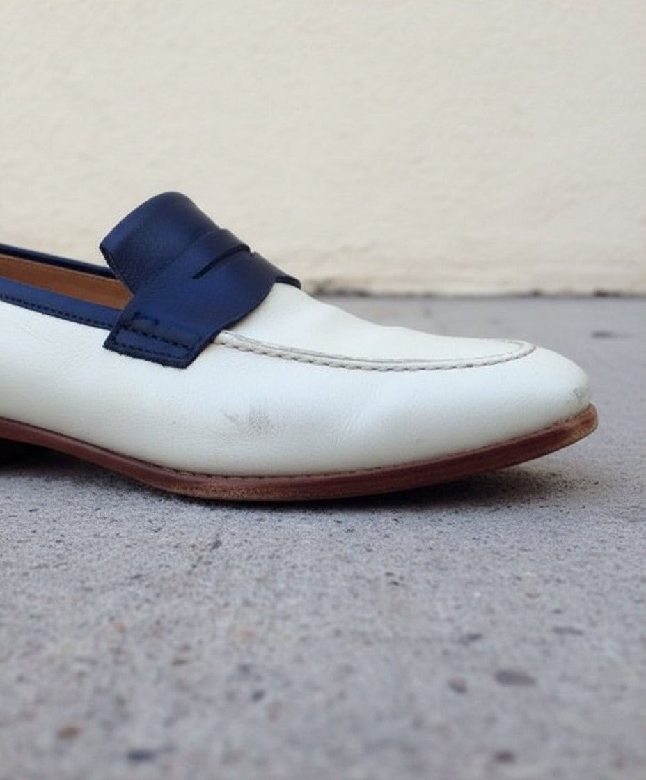 Handmade Men Two Tone Formal Shoes, Blue And White Dress Shoes