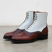 Handmade Men Two Tone High Ankle Boots, Alligator Ankle Boots, Boot - 3-4-right-view