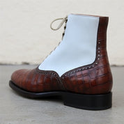 Handmade Men Two Tone High Ankle Boots, Alligator Ankle Boots, Boot - detail-view-showing-texture