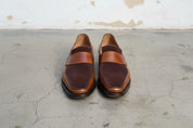 Handmade Men two tone leather moccasins, Men suede and leather Penny Loafer - front-view