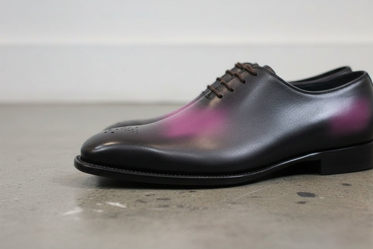 Handmade Men two tone Patina leather Oxford shoes, Men two tone dress shoes - detail-view-showing-texture