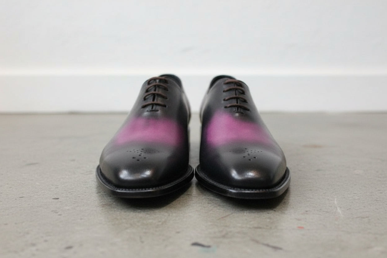 Handmade Men two tone Patina leather Oxford shoes, Men two tone dress shoes - front-view