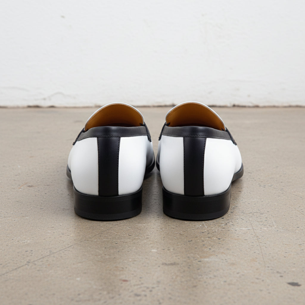 Handmade Men Two Tone Penny Loafer Shoes, Men spectatorleather shoes - back-view