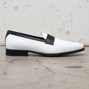 Handmade Men Two Tone Penny Loafer Shoes, Men spectatorleather shoes - detail-view-showing-texture