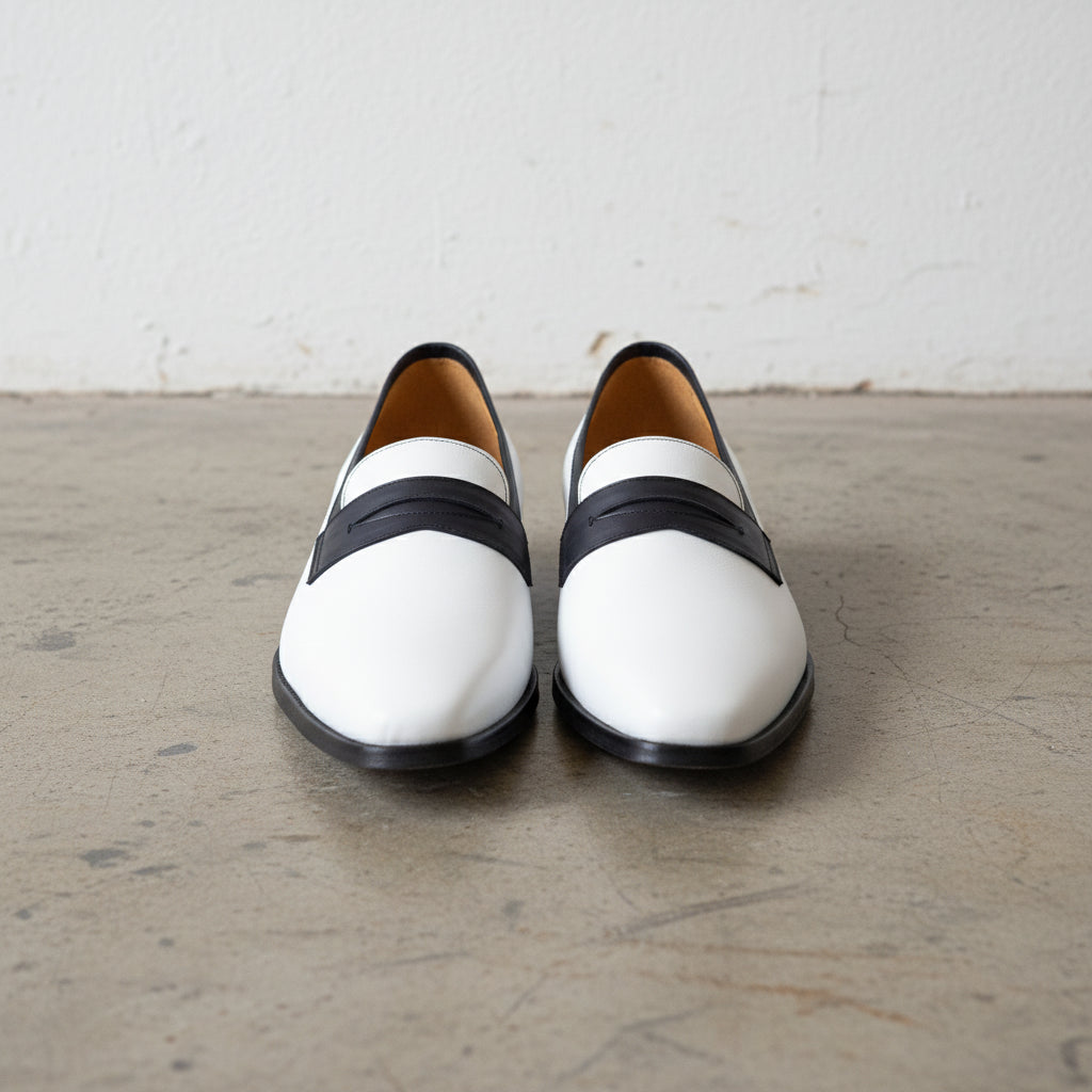 Handmade Men Two Tone Penny Loafer Shoes, Men spectatorleather shoes - front-view